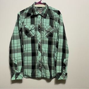 BKE Pearl Snap Button Front Shirt Multicolored Plaid Standard Fit L
